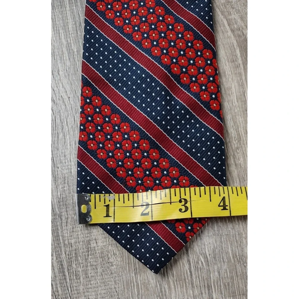 Christian Dior Tie Macys May Co Mens Store Floral Polka Dot Blue Red‎ Stripe VTG